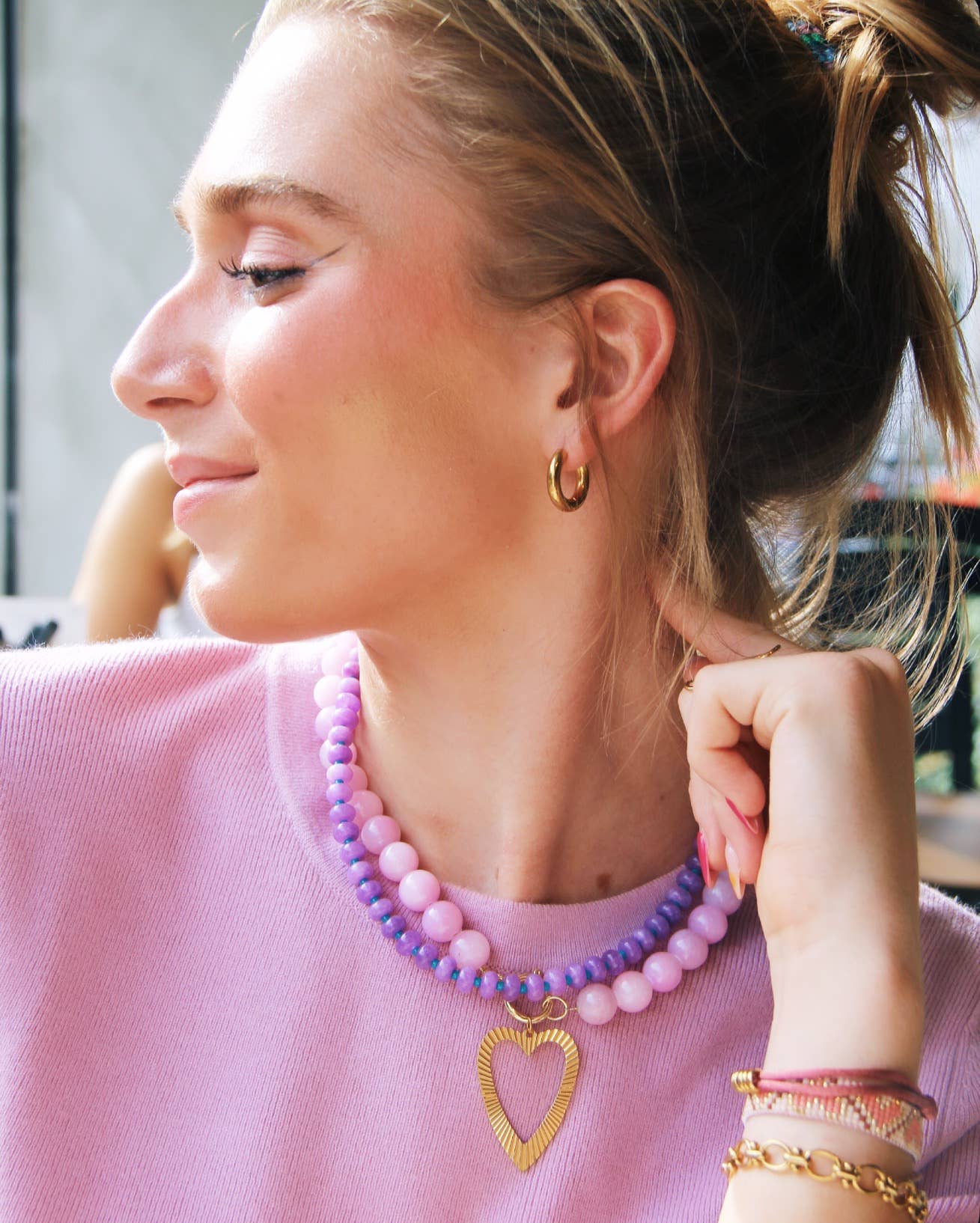 XL Natural stone bead necklace - lilac