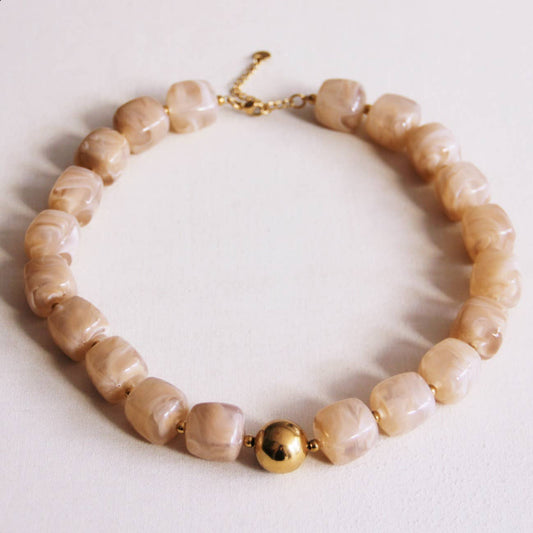 XL square bead necklace - beige