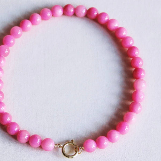 XL Natural stone bead necklace  - fuchsia