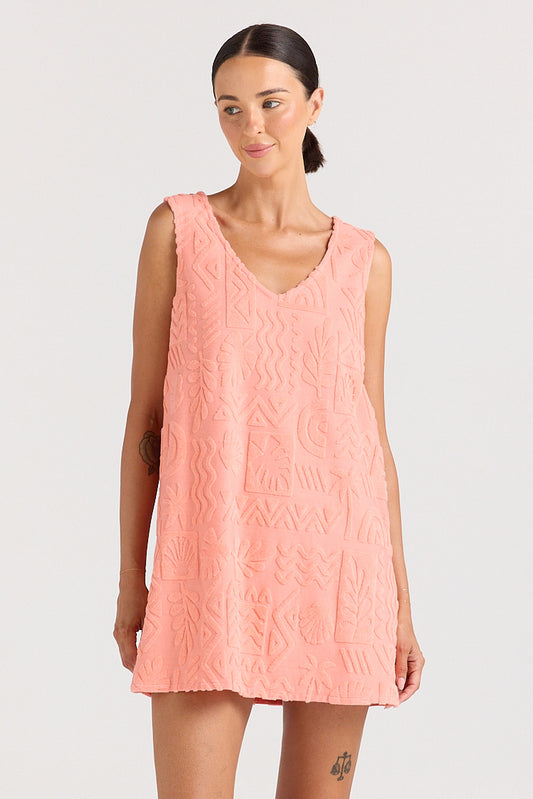 Mai Tai V Tunic Towelling Dress - Coral