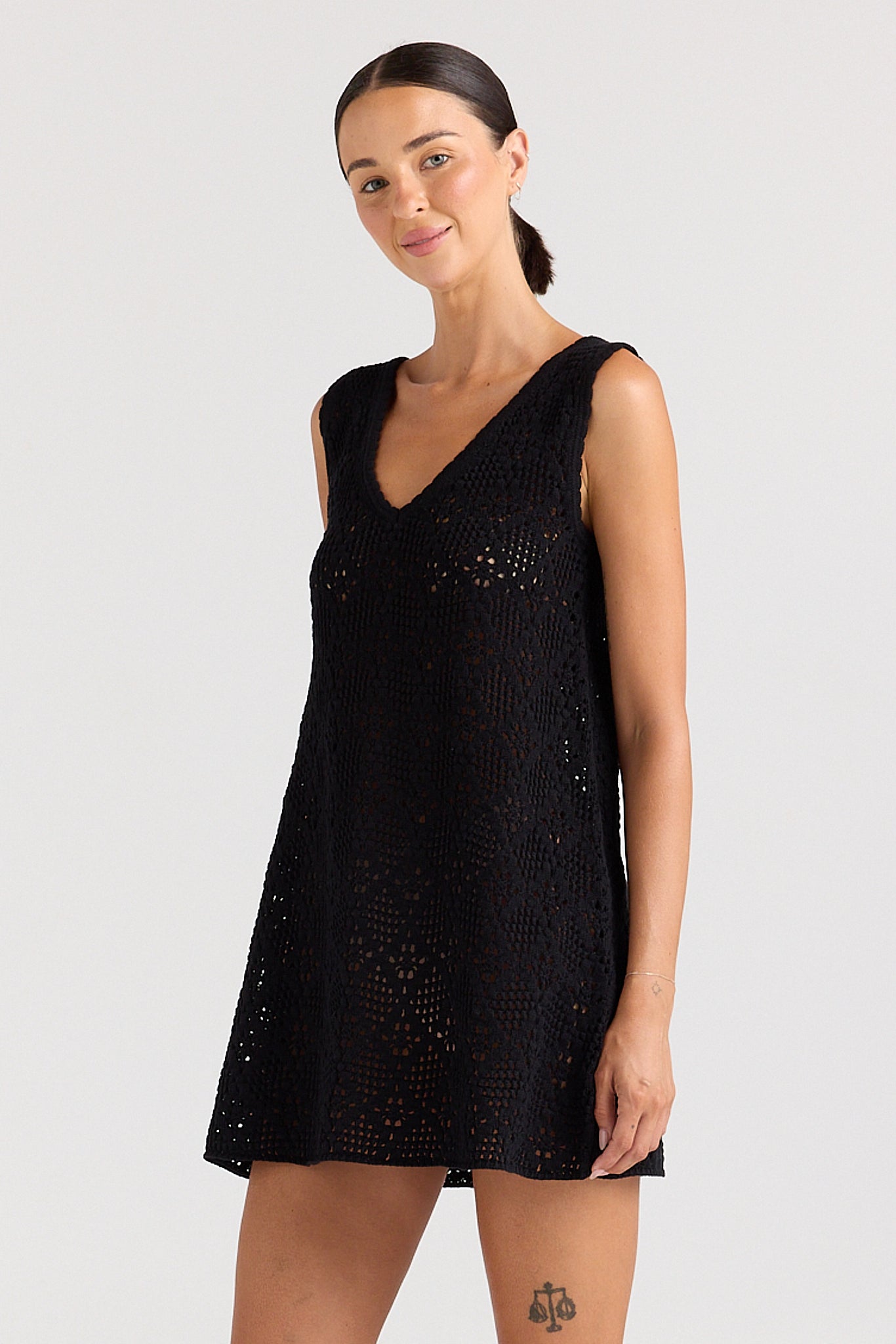 Messina V Crochet Knit Dress - Black