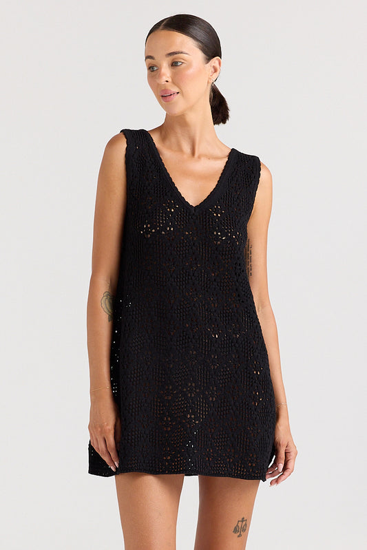 Messina V Crochet Knit Dress - Black