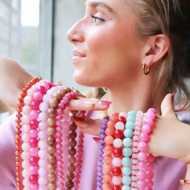 XL Natural stone bead necklace  - lilac