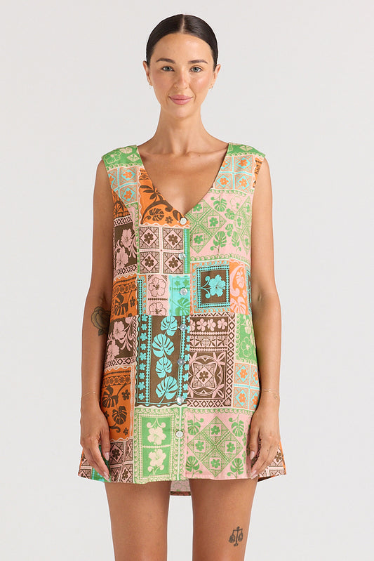 Ibisco V Button Up Dress - Sunset